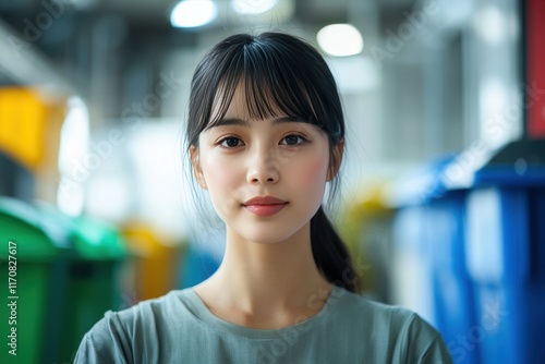 Young Woman with Natural Beauty Posing in Industrial Environment