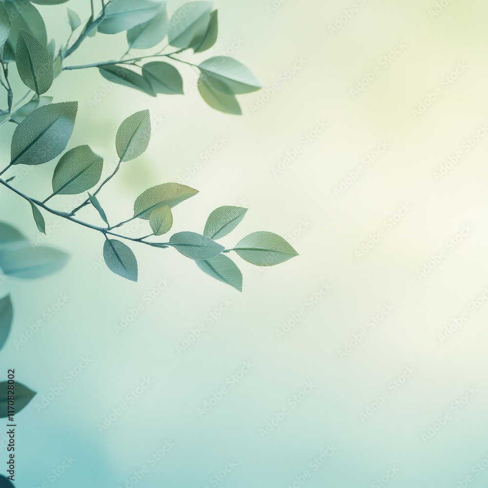 Delicate Green Leaves Branch Against Soft Background Delicate Green Leaves Branch Against Soft Background