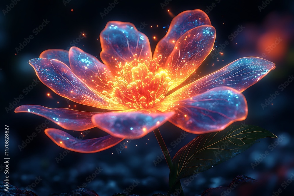 Enchanting, glowing lotus flower in a dark background Enchanting, glowing lotus flower in a dark background