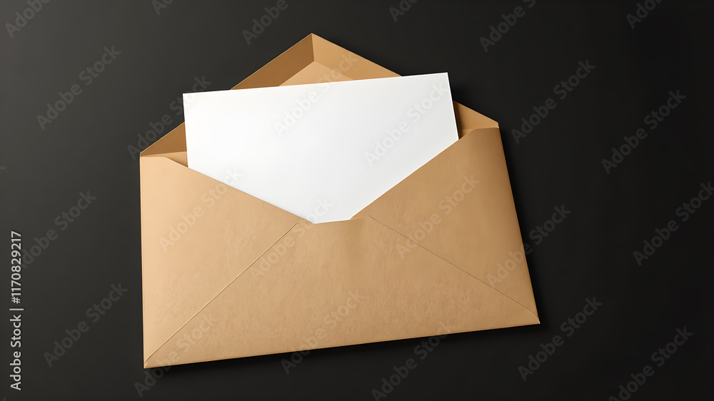 Brown opened envelope with blank card isolated on white background.A craft envelope with with a blank sheet, isolated white at the studio. Brown opened envelope with blank card isolated on white background.A craft envelope with with a blank sheet, isolated white at the studio.