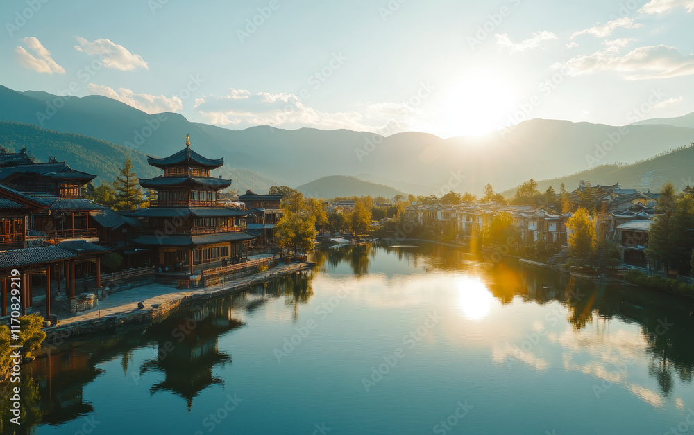 Fototapeta premium sunset over the lake