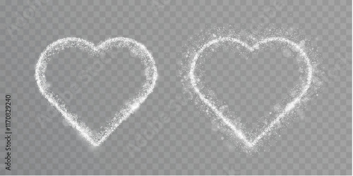 Bright glowing trail forms heart shape with smooth curves on transparent background, vector design symbolizing Valentine's Day, love, romance and holiday.