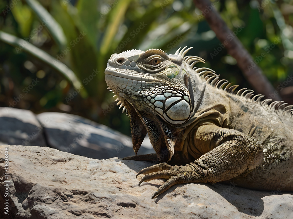 Joyful Iguana Rest: An iguana lounging on a rock, smiling softly as it basks and dozes in the sun. Joyful Iguana Rest: An iguana lounging on a rock, smiling softly as it basks and dozes in the sun.