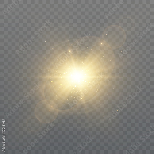 Bright vertical flash light effect isolated on transparent background.