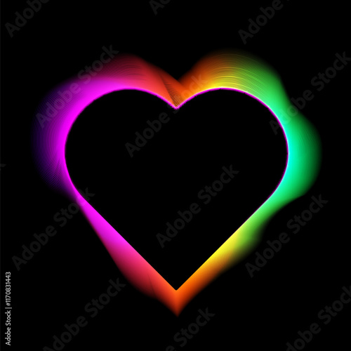 Colorful bright glowing trail forms heart shape with smooth curves on transparent background, vector design symbolizing Valentine's Day, love, romance and holiday.