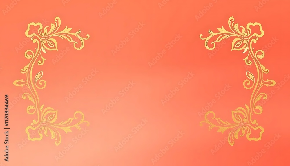 Elegant Gold Floral Design on Coral Background