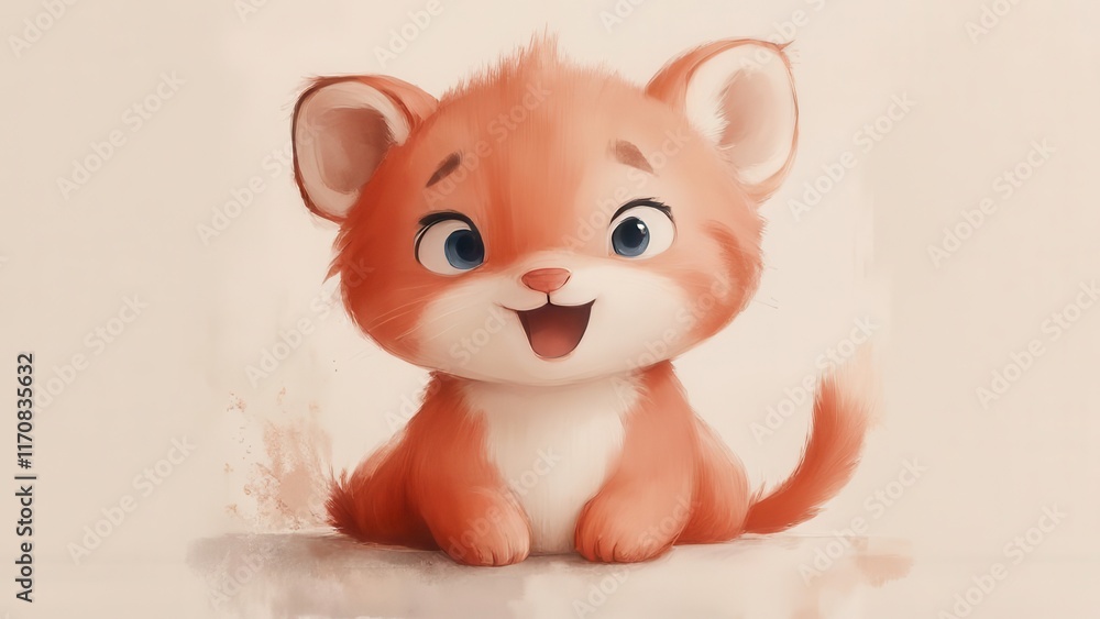 Happy orange kitten, digital art, white background, playful mood, children's book illustration. Happy orange kitten, digital art, white background, playful mood, children's book illustration.