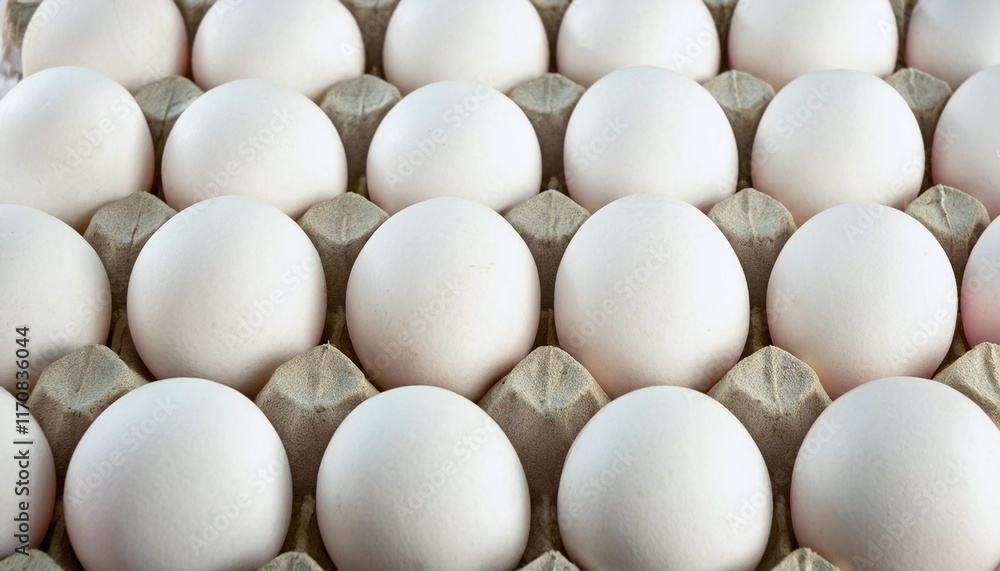 Neatly Arranged White Eggs in a Cardboard Carton Neatly Arranged White Eggs in a Cardboard Carton