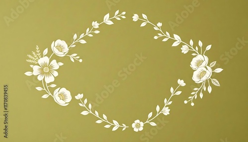 Elegant Floral Wreath Design on Olive Green Background