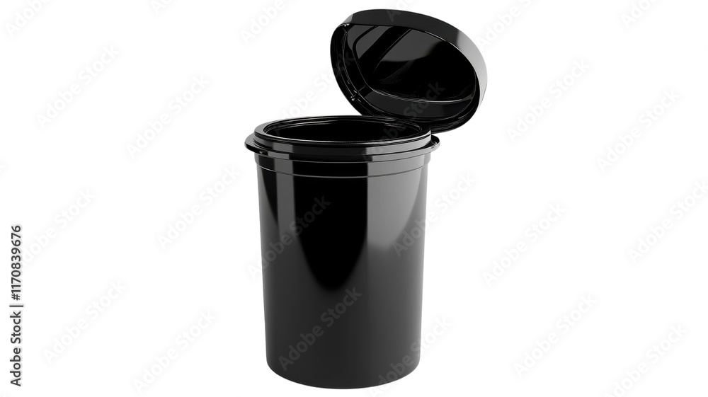 A Trash Can with Open Lid Perfect for Household and Office Use as a Waste Disposal Solution on a White Background.