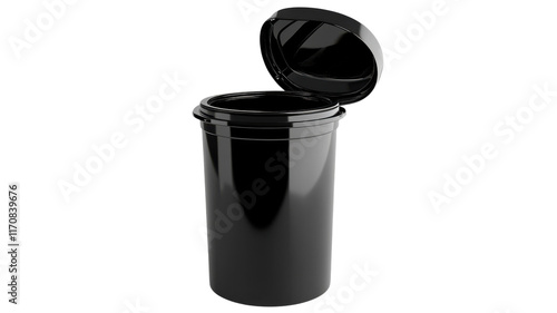 A Trash Can with Open Lid Perfect for Household and Office Use as a Waste Disposal Solution on a White Background.