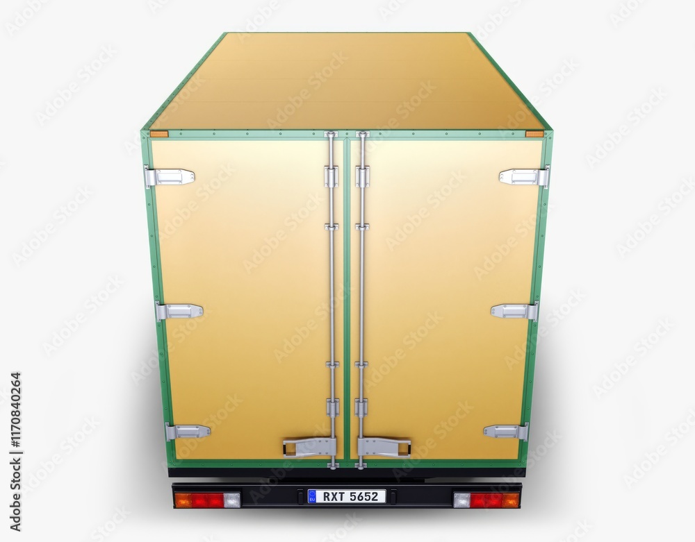 Delivery truck parked in a warehouse loading area during day