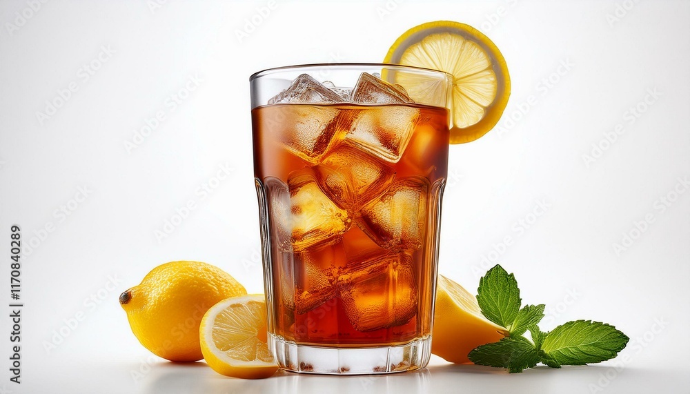 Refreshing Iced Tea with Lemon & Mint Garnish, Studio Shot Refreshing Iced Tea with Lemon & Mint Garnish, Studio Shot