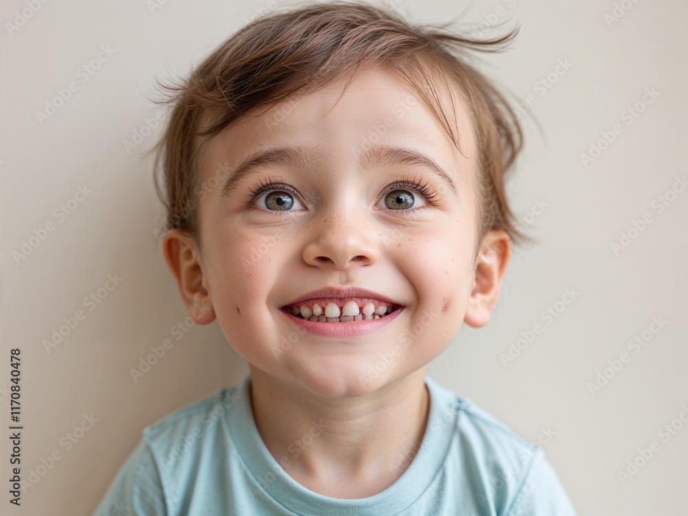 cute little boy smiling warmly and joyfully with natural brown hair, wearing a t shirt, plain background, portrait cute little boy smiling warmly and joyfully with natural brown hair, wearing a t shirt, plain background, portrait