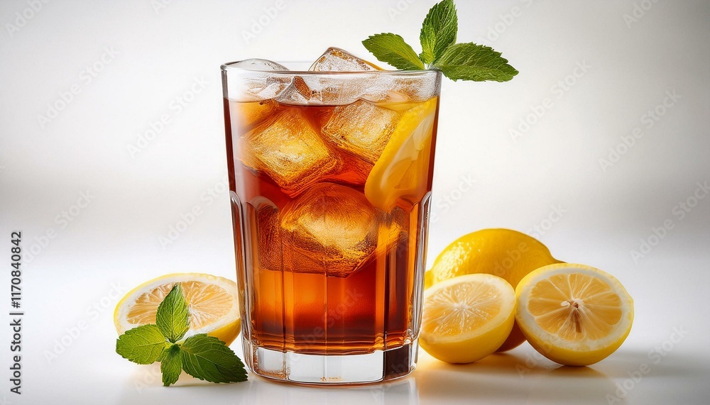 Refreshing Iced Tea with Lemon & Mint Garnish, Studio Shot Refreshing Iced Tea with Lemon & Mint Garnish, Studio Shot