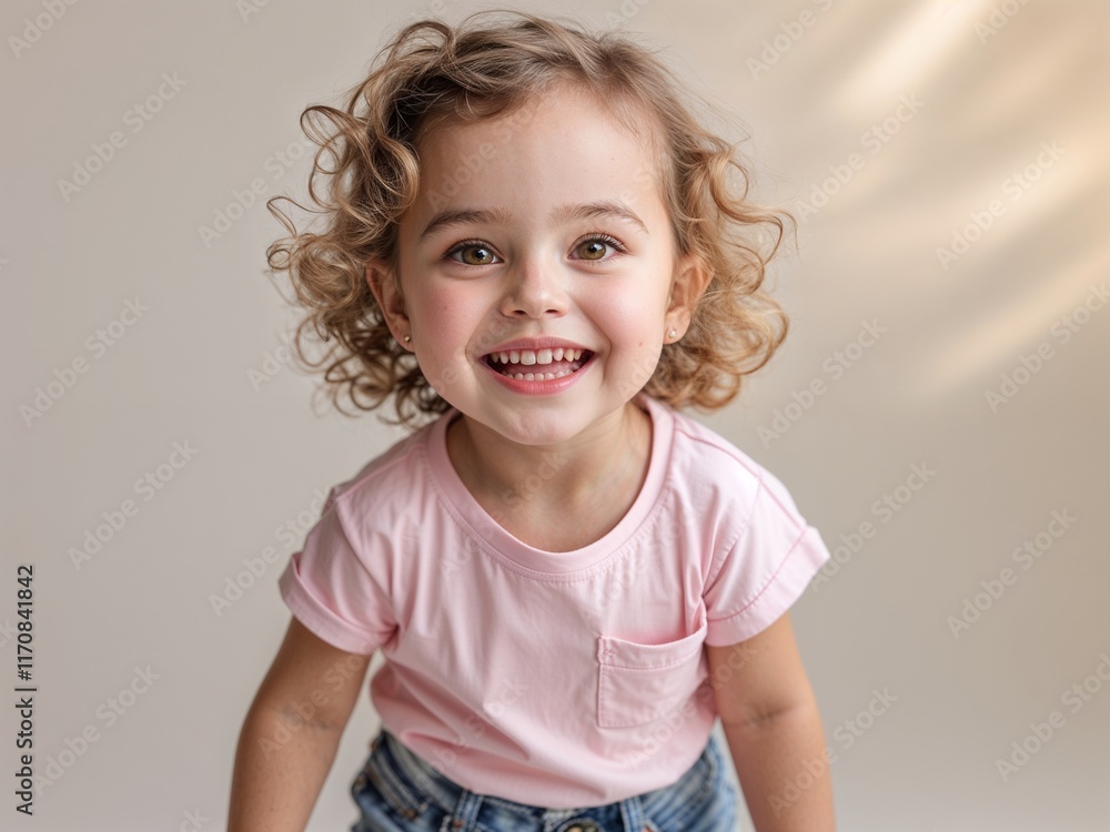 Naklejka premium a cute beautiful toddler girl smiling happily wearing a pink casual clothes in plain background