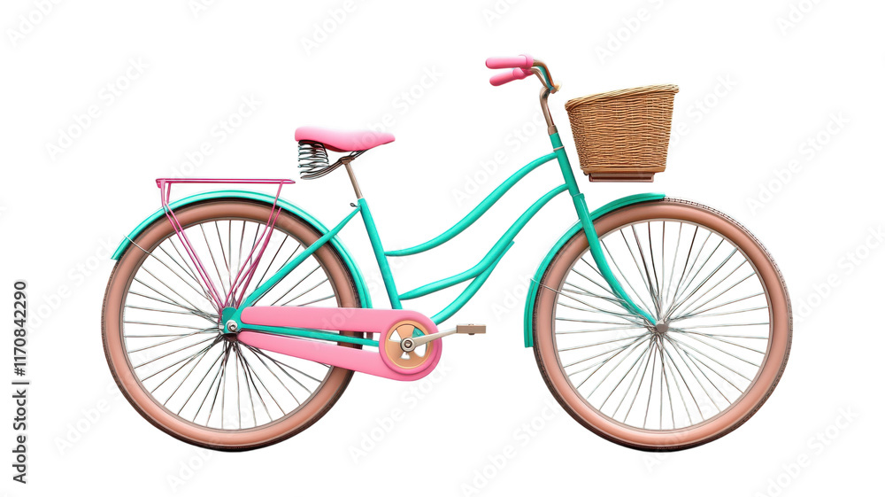Fototapeta premium Vibrant Bicycle with a Front Basket Ideal for Urban Photography and Outdoor Activities.