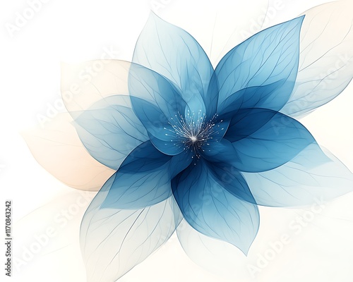 Abstract blue and beige flower on white background.