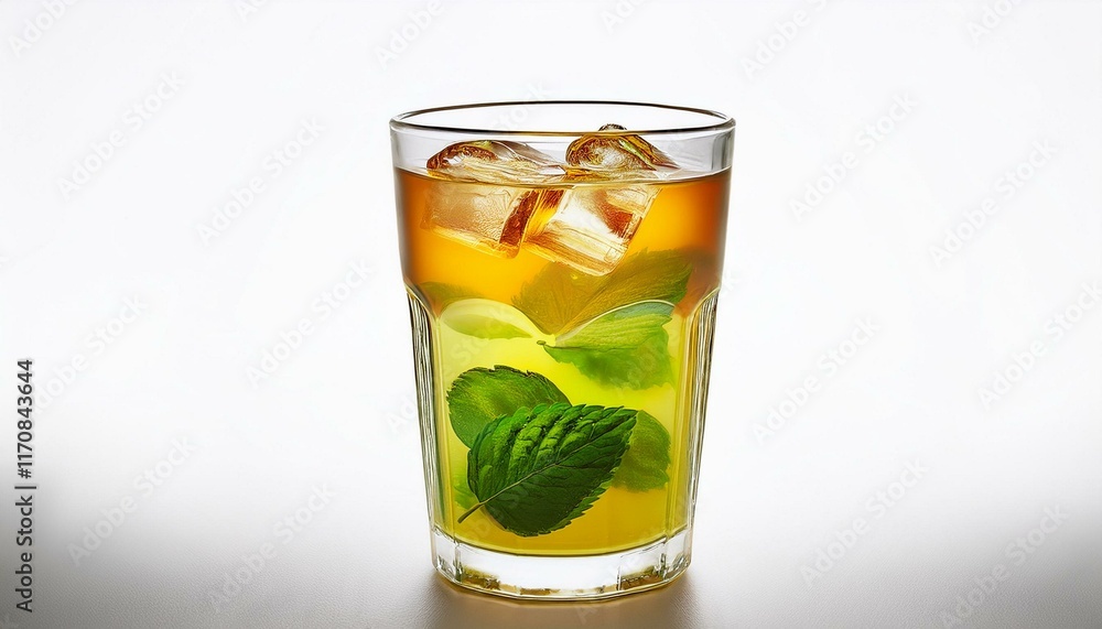 Refreshing Iced Tea: A Golden Beverage with Mint and Ice Refreshing Iced Tea: A Golden Beverage with Mint and Ice