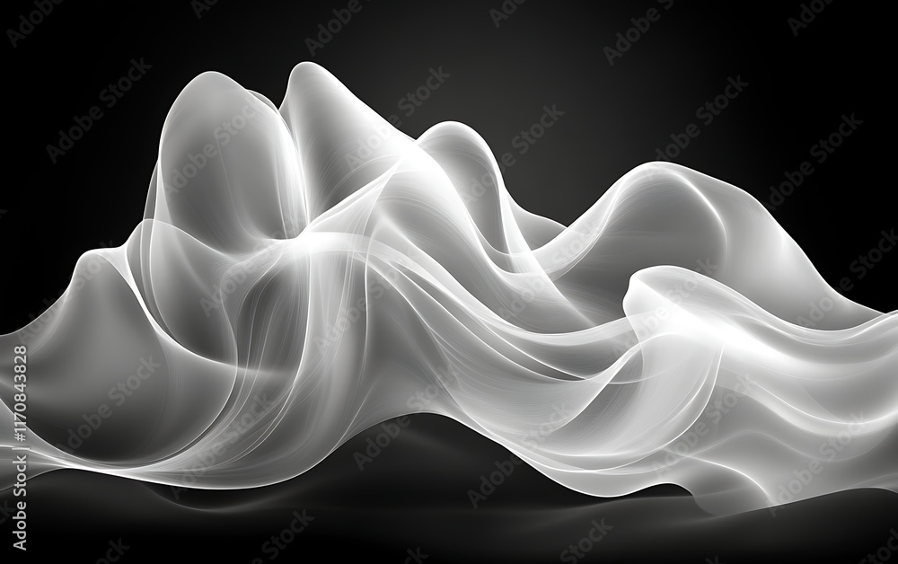 Fototapeta premium Abstract white wave on black background.