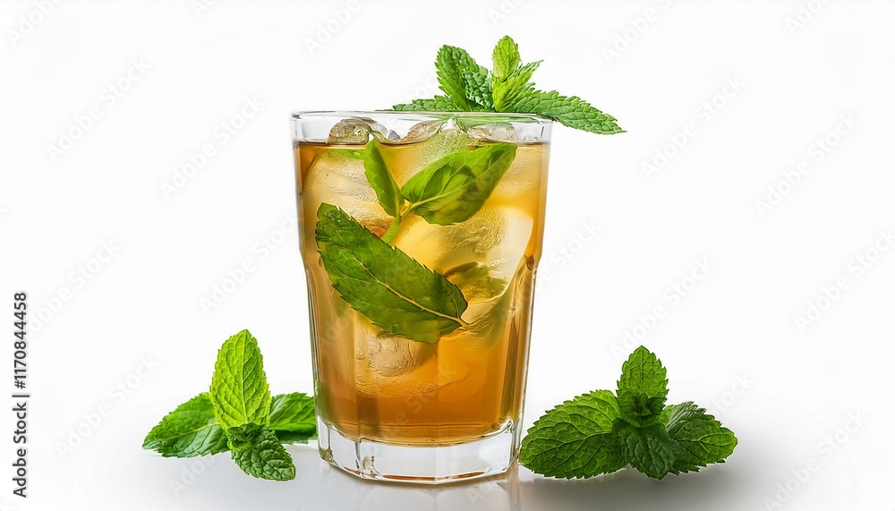 Fototapeta premium Refreshing Iced Mint Tea: A Crystal-Clear Summer Beverage