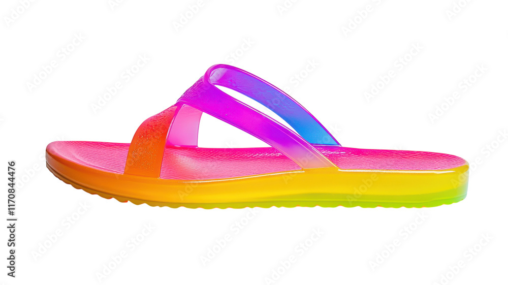 A Bright and Colorful Plastic Flip Flop Perfect for Summer Beach Wear, Poolside Relaxation, and Trendy Footwear Style. A Bright and Colorful Plastic Flip Flop Perfect for Summer Beach Wear, Poolside Relaxation, and Trendy Footwear Style.