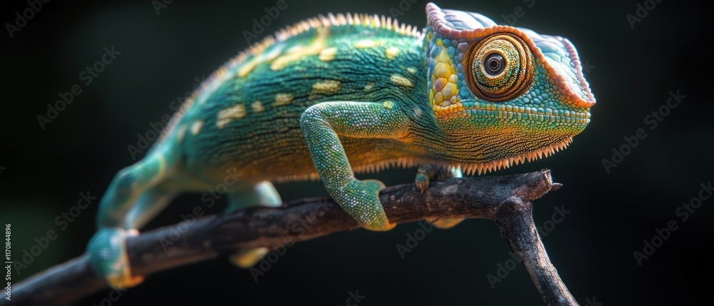Fototapeta premium Vibrant Chameleon on Branch.