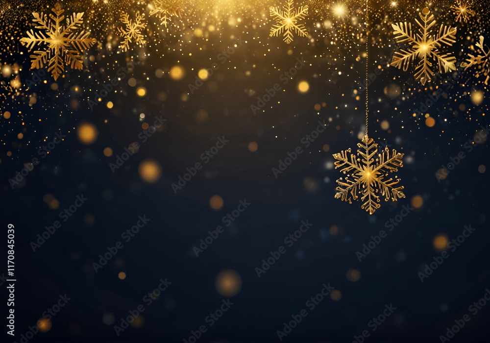 Obraz premium Christmas and New Year banner with gold stars elements