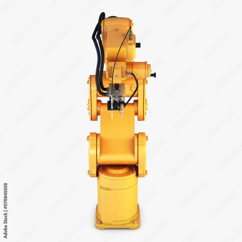 Industrial robot arm in operation at a manufacturing facility Industrial robot arm in operation at a manufacturing facility