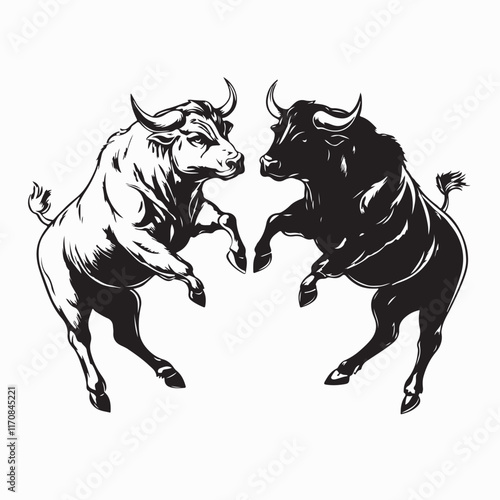 Bulls face to face image vector. Bull Duel Stock Illustrations isolated on white background.