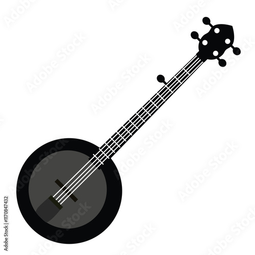 Cute cartoon hand drawn vector Banjo string musical instrument icon silhouette.