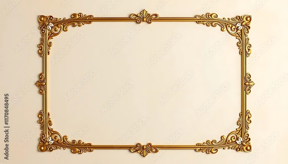 Ornate Gold Frame Against Beige Background Ornate Gold Frame Against Beige Background