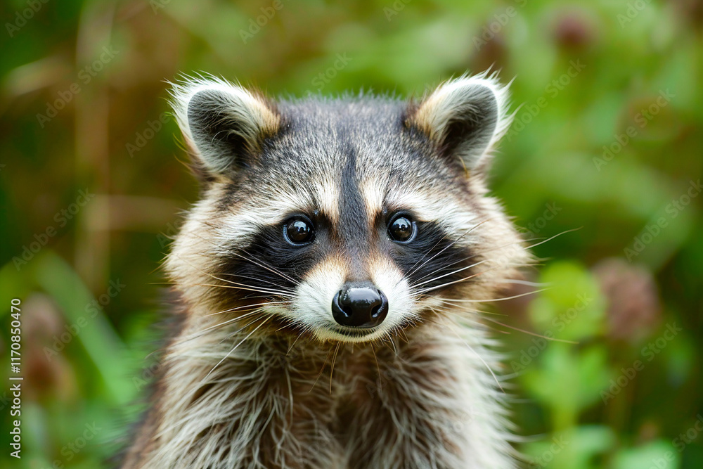 Close-up of a curious raccoon in natural surroundings, showing its expressive face and bright eyes. Close-up of a curious raccoon in natural surroundings, showing its expressive face and bright eyes.