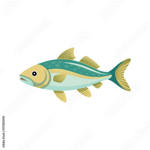Cod Fish under water animal isolated flat vector illustration on white background