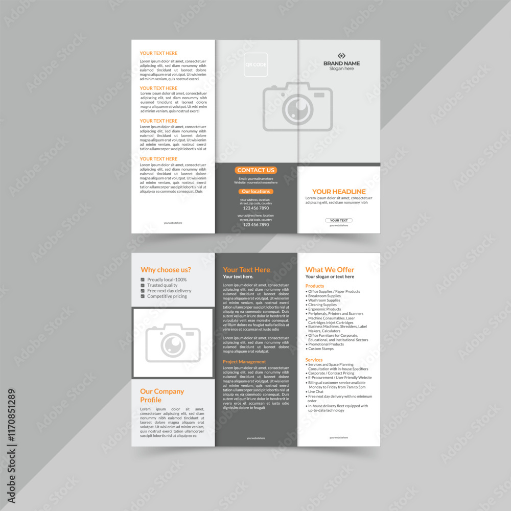 Fototapeta premium Tri fold business brochure design, modern and professional tri fold brochure layout.