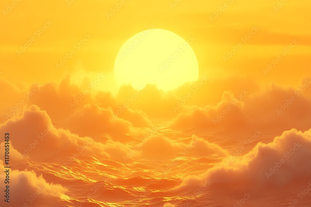 Fototapeta premium Golden sunset over a sea of clouds.