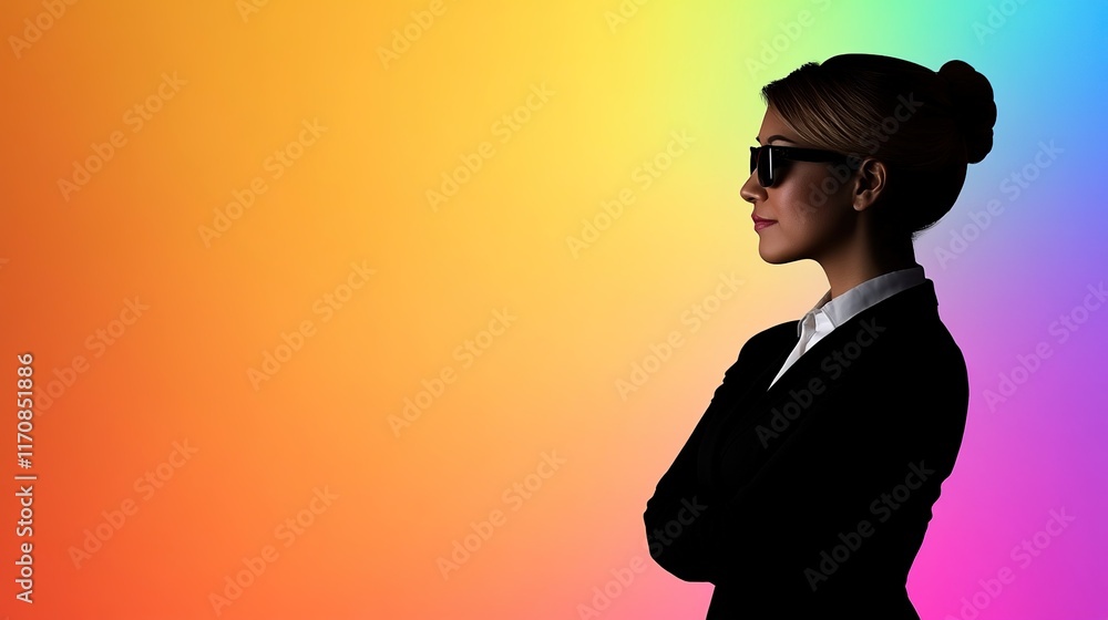 Confident Businesswoman in Profile with Colorful Background Confident Businesswoman in Profile with Colorful Background