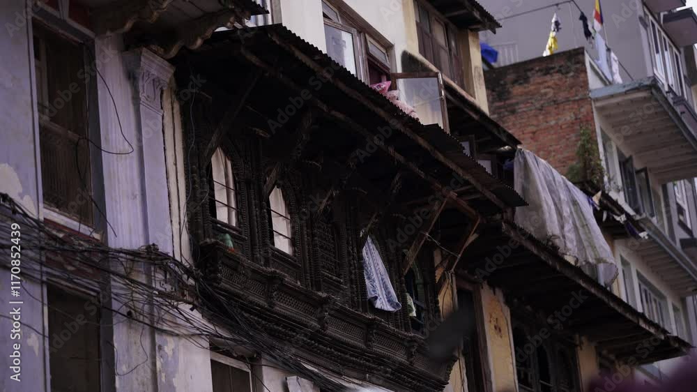 Beautifully carved wooden windows in traditional houses in Kathmandu Beautifully carved wooden windows in traditional houses in Kathmandu