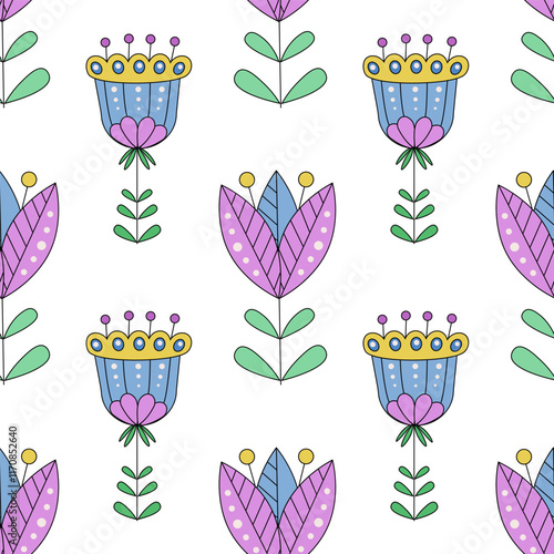 Seamless floral pattern with hand-drawn abstract plants