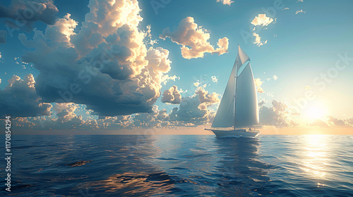 Serene Sailboat Journey on Calm Ocean Waters