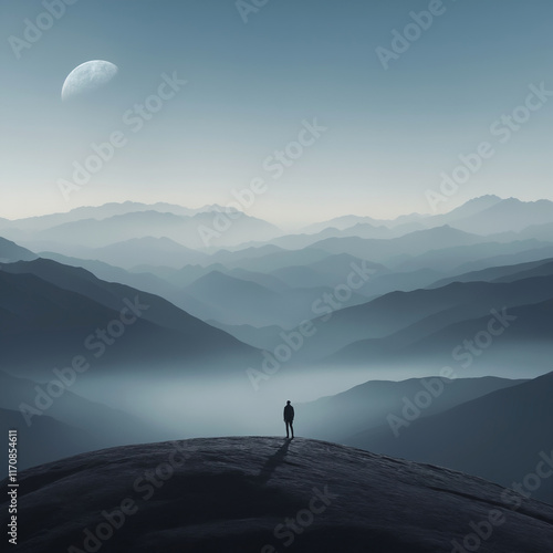 Obraz na płótnie man on top of the mountain, standing above the clouds w salonie