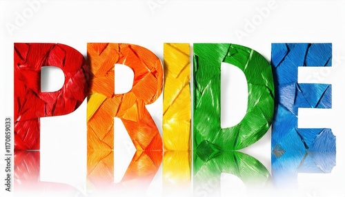 Vibrant PRIDE Letters in Multicolored Origami Style Design with Reflective Surface. Celebration of LGBTQ+ Identity, Diversity, and Creativity in Art, Perfect for Posters, Events, and Digital Campaig photo