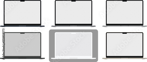Laptop mockup with blank screen isolated on white background in clay, realistic and outline style, laptop mock up in black and white vector illustration