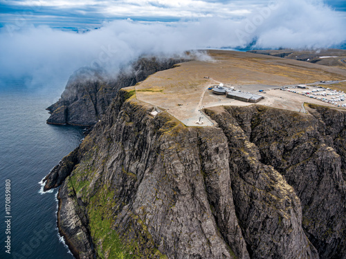 Barents Sea coast North Cape (Nordkapp) in northern Norway aerial photography. photo