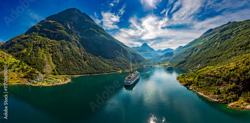 Fotografía Geiranger fjord, Norway aerial photography.