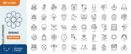Spring line editable icon set. Spring icons set