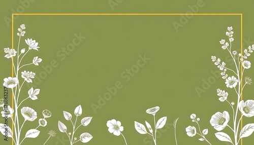 Olive Green Background With White Floral Frame