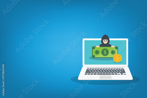 Hacking digital money. Bait website or online crime, thief steal money from online banking app concept, bait scam money.	