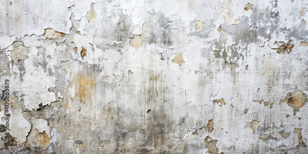 Obraz premium A worn concrete wall showcases peeling paint and various textures. Its surface tells a story of age and neglect, revealing hints of previous colors and styles