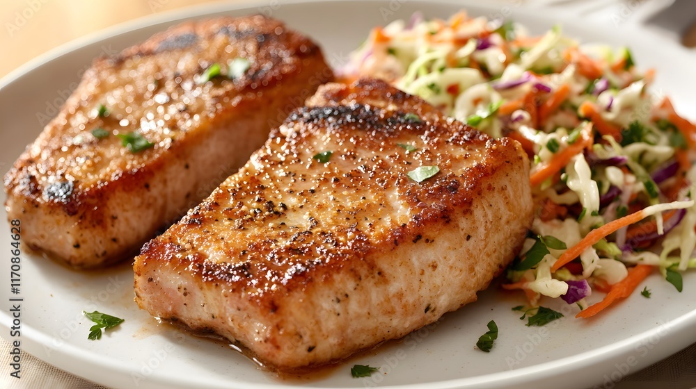 Savor the Flavors of Crispy Oven-Baked Pork Chops with Zesty Coleslaw for a Memorable Family Dinner Savor the Flavors of Crispy Oven-Baked Pork Chops with Zesty Coleslaw for a Memorable Family Dinner